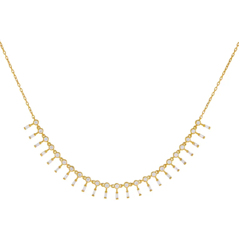 Diamond Bezel X Baguette Dangle Necklace 14K sold by Adina Eden's