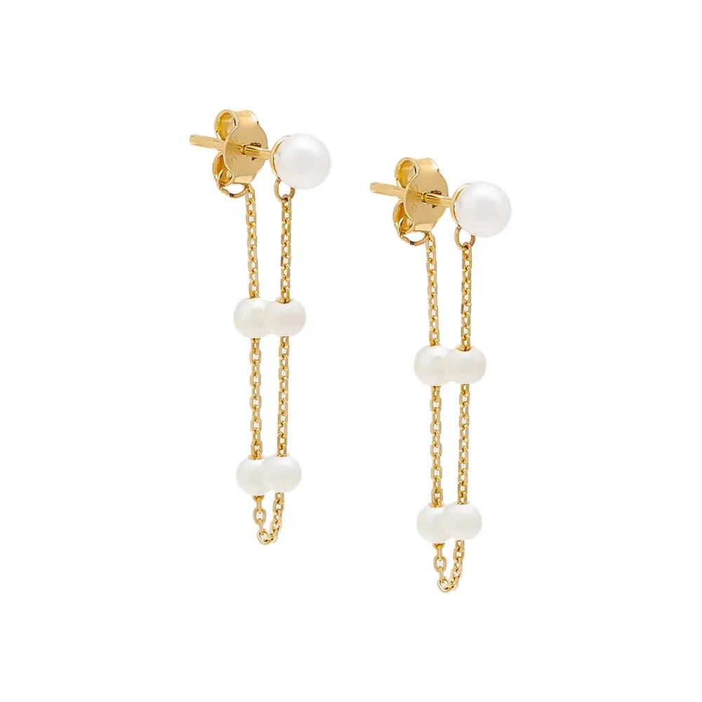 Multi Pearl Chain Front Back Stud Earring 14K sold by Adina Eden's