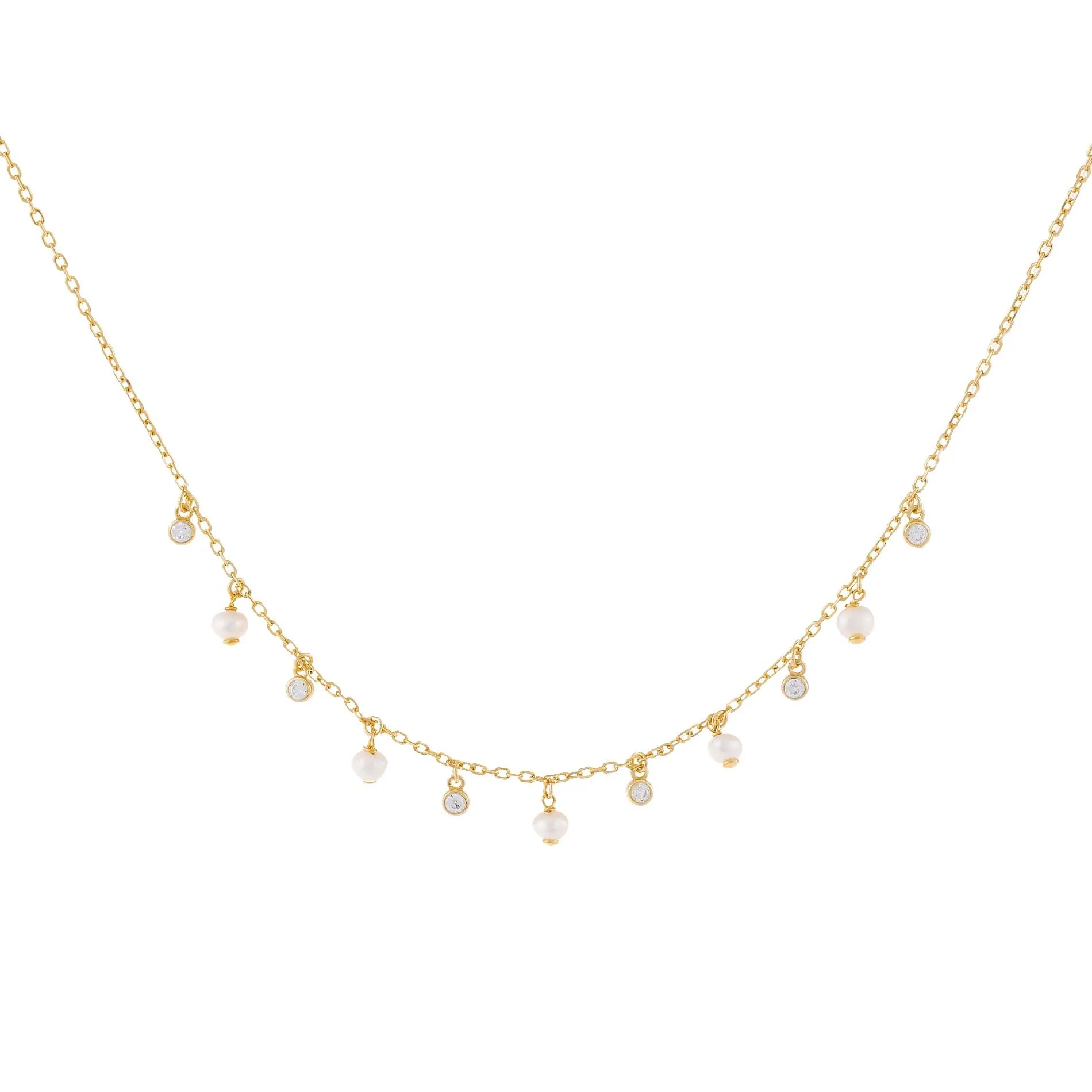 CZ Bezel x Pearl Dangling Necklace sold by Adina Eden's