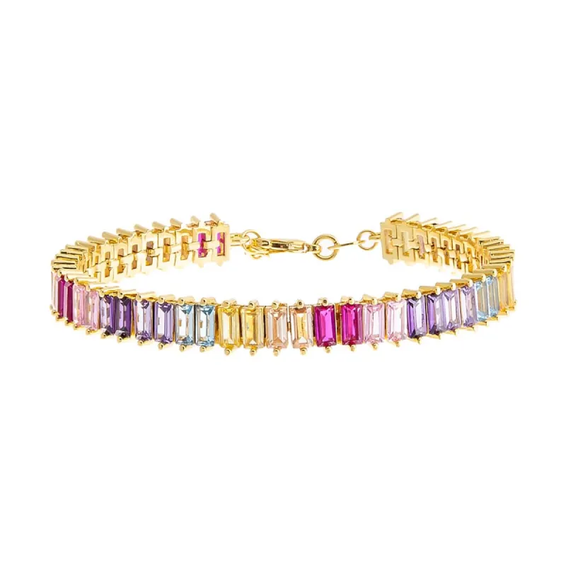 CZ Multi Colored Baguette Tennis Bracelet sold by Adina Eden's