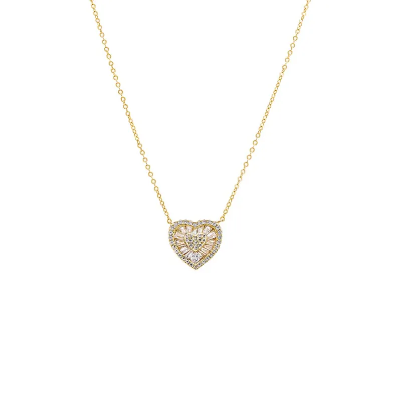Pave X Baguette Heart Pendant Necklace sold by Adina Eden's