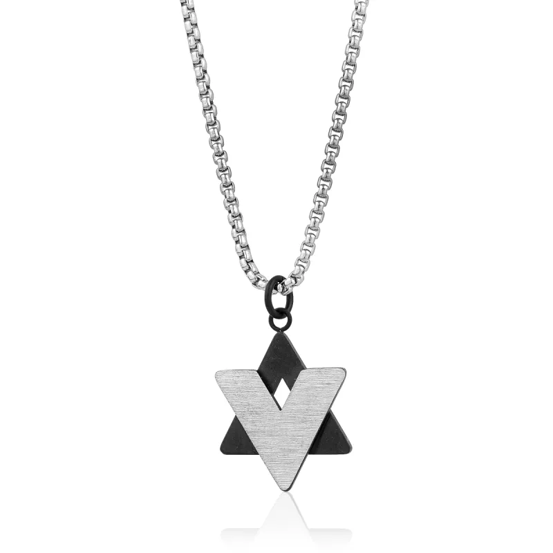Steel Black Star David Pendant Roundbox Chain sold by Adina Eden's