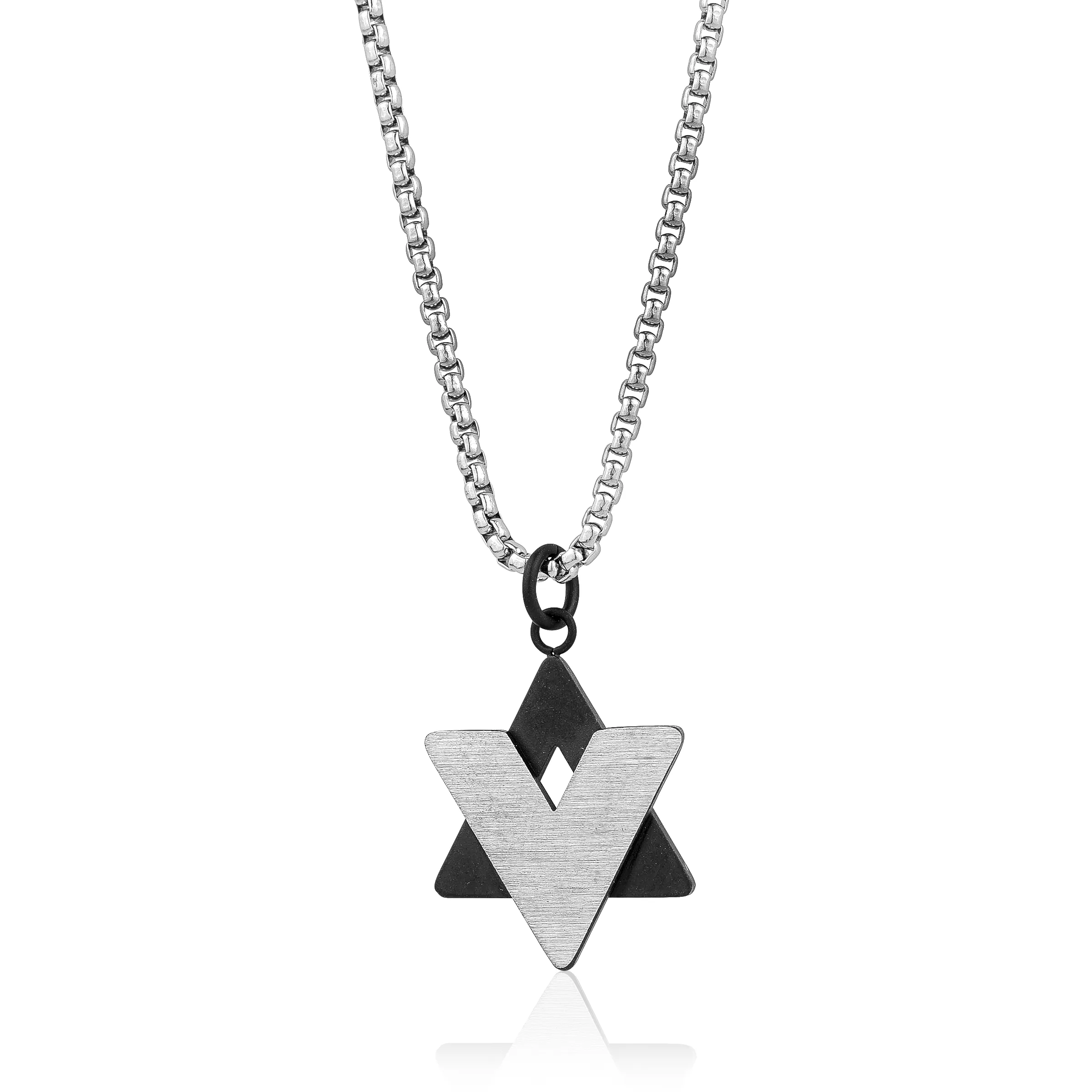 Steel Black Star David Pendant Roundbox Chain sold by Adina Eden's