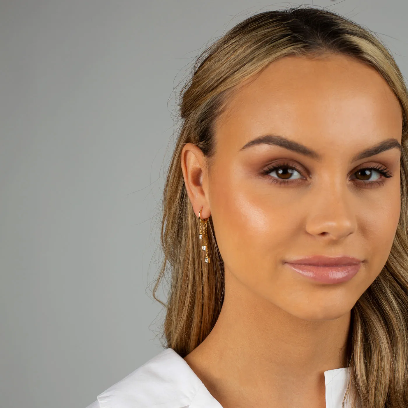 Square Bezel Multi Chain Drop Huggie Earring sold by Adina Eden's product image thumbnail 3