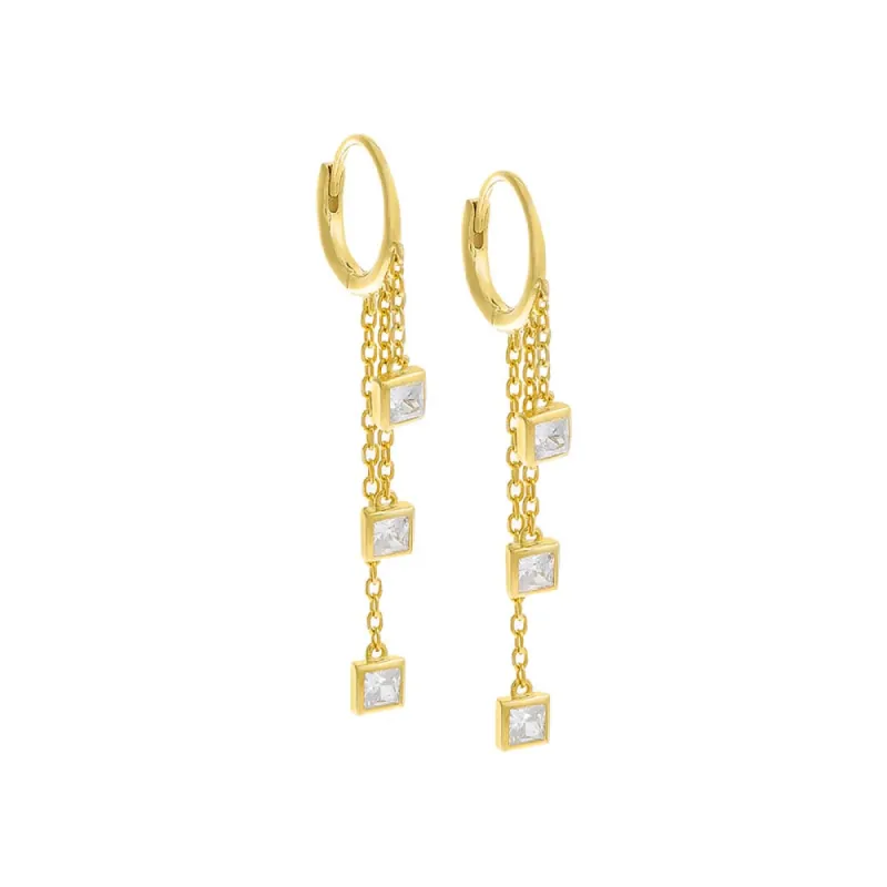 Square Bezel Multi Chain Drop Huggie Earring sold by Adina Eden's