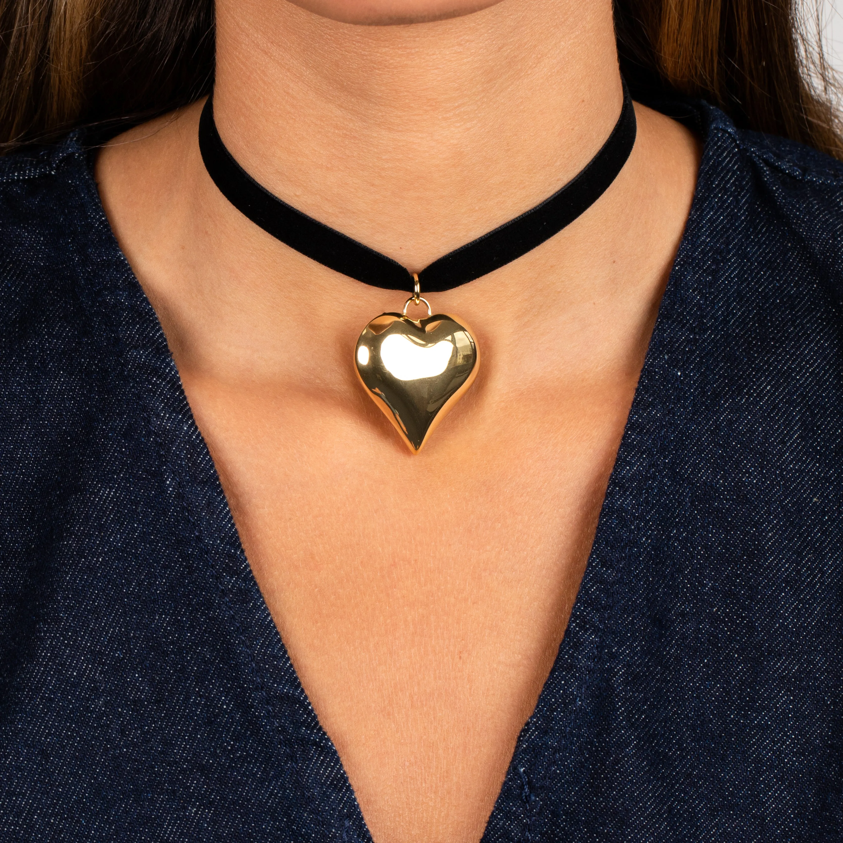 Medium Puffy Heart Necklace Black Velvet Choker sold by Adina Eden's product image thumbnail 2