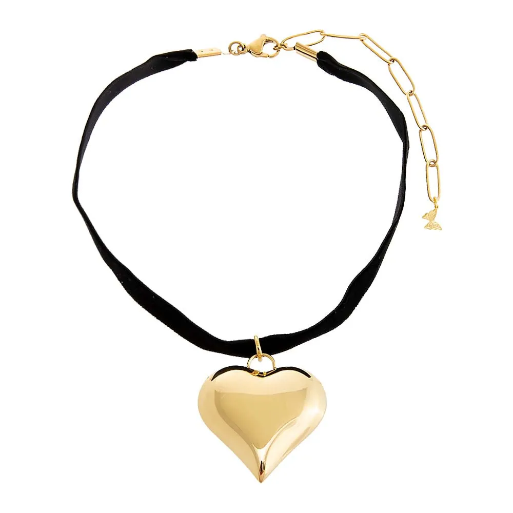 Medium Puffy Heart Necklace Black Velvet Choker sold by Adina Eden's