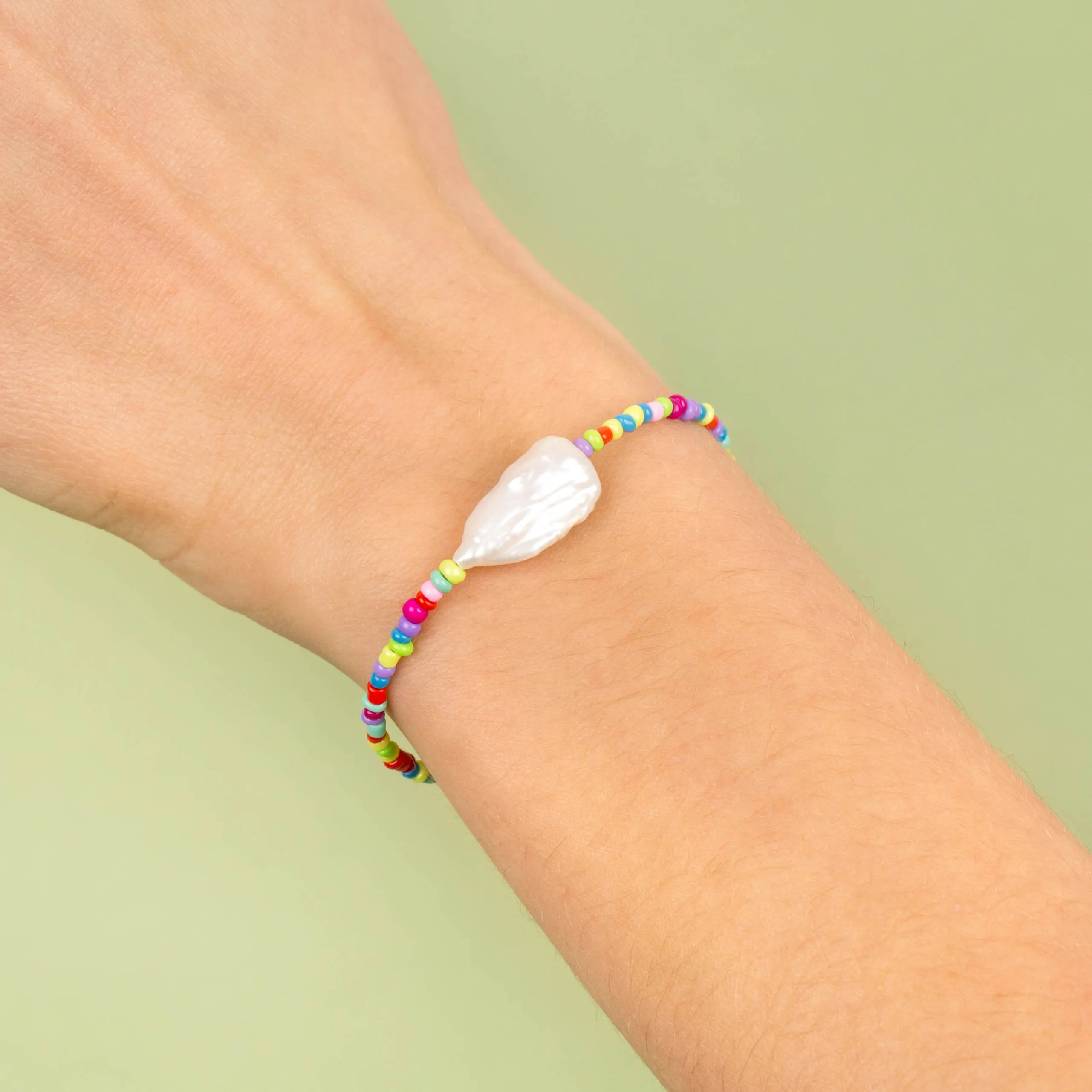 Rainbow Baroque Pearl Color Beaded Bracelet sold by Adina Eden's product image thumbnail 2