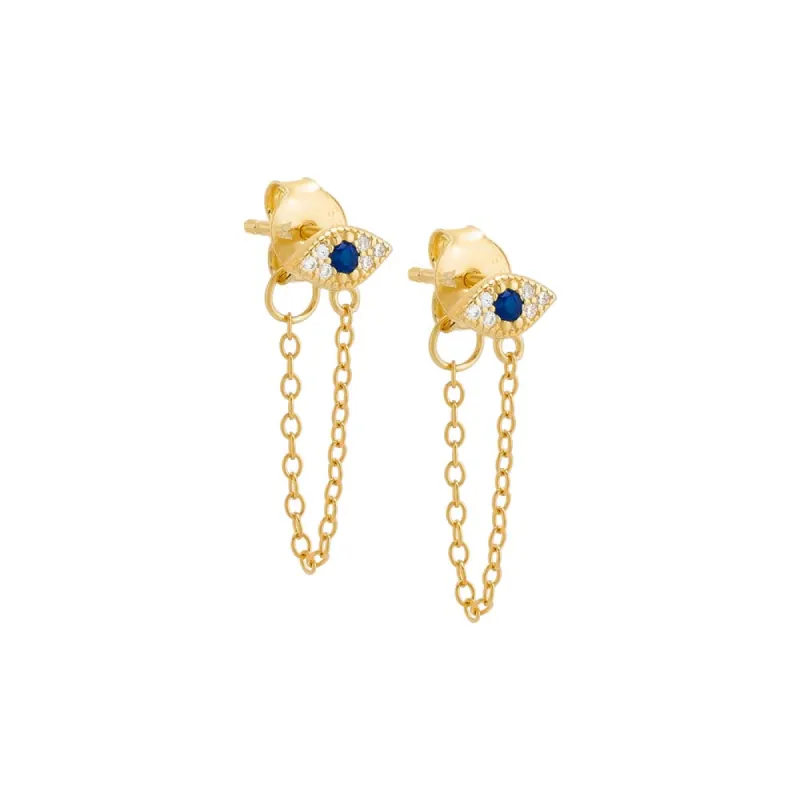 Colored Evil Eye Front Back Chain Stud Earring sold by Adina Eden's