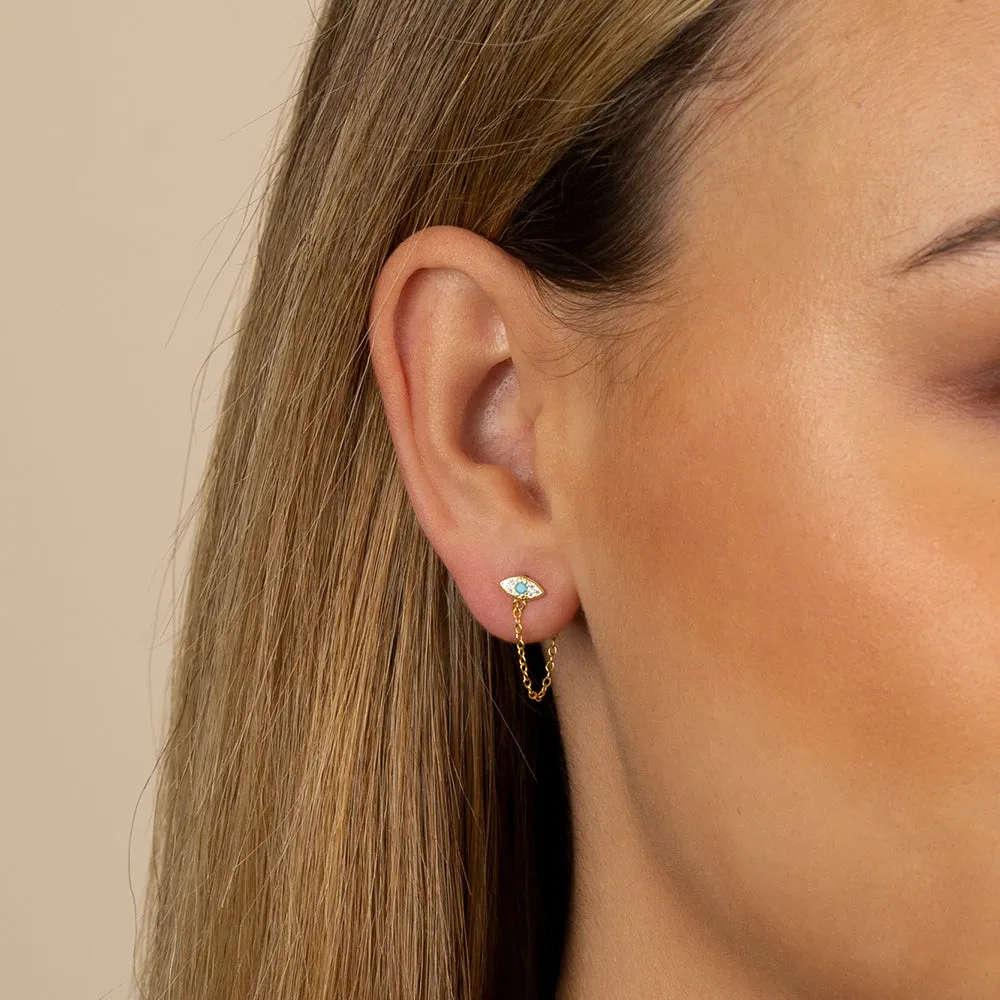 Colored Evil Eye Front Back Chain Stud Earring sold by Adina Eden's product image thumbnail 2