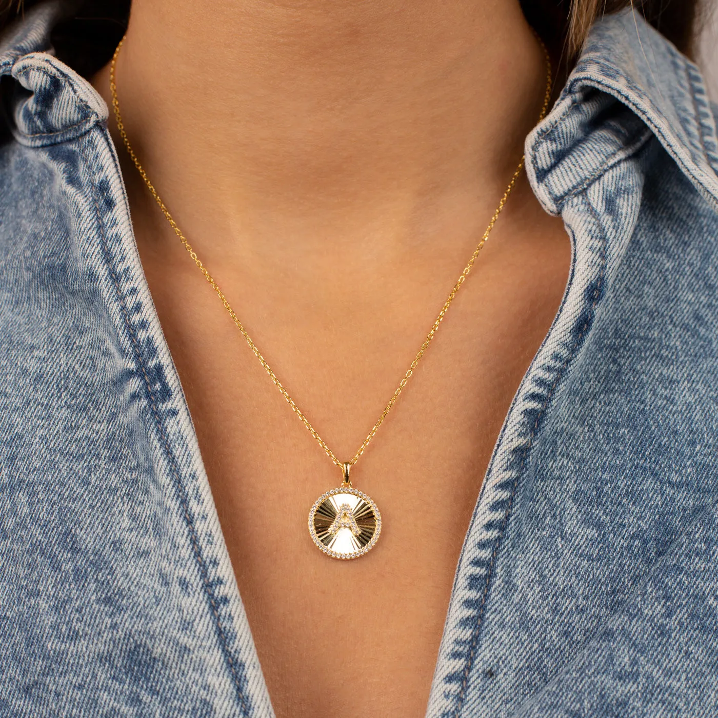 Pavé Initial Fluted Medallion Necklace sold by Adina Eden's product image thumbnail 2