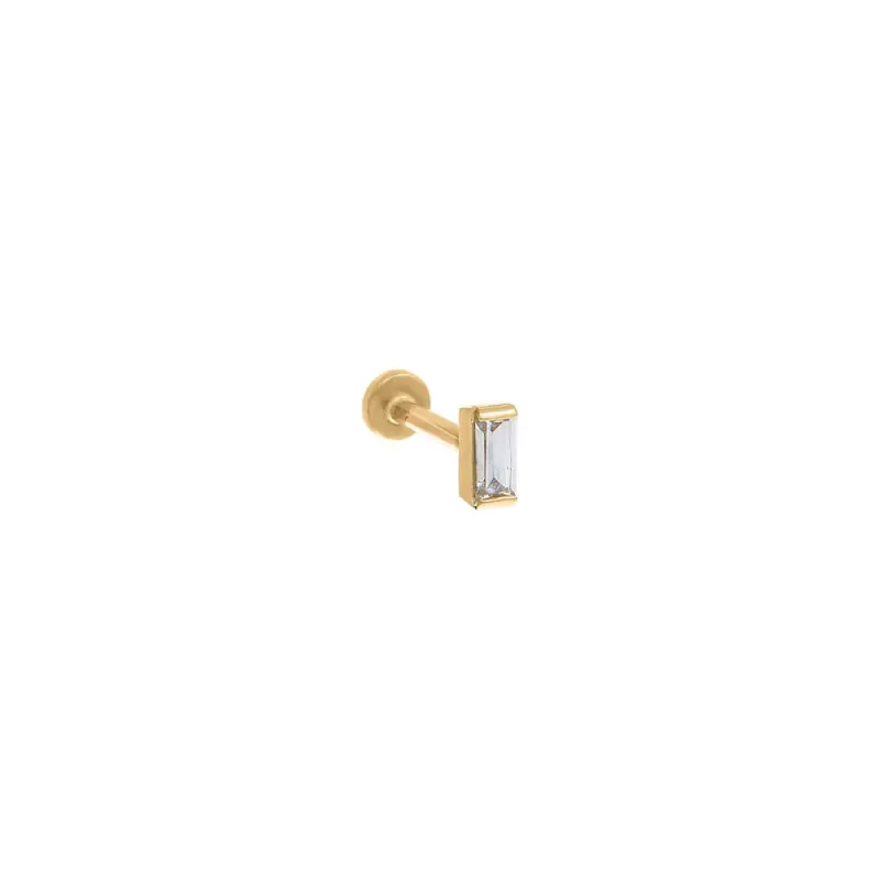 Elongated CZ Baguette Threaded Stud Earring 14K sold by Adina Eden's