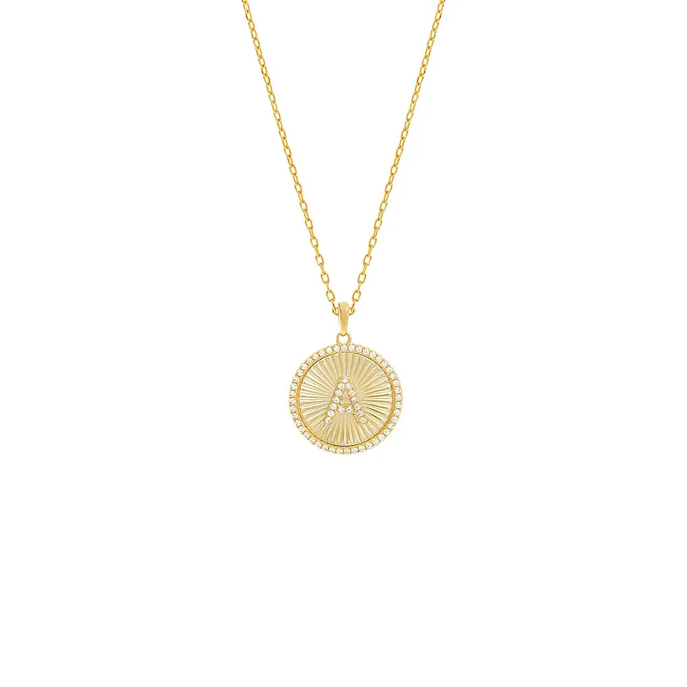 Pavé Initial Fluted Medallion Necklace sold by Adina Eden's