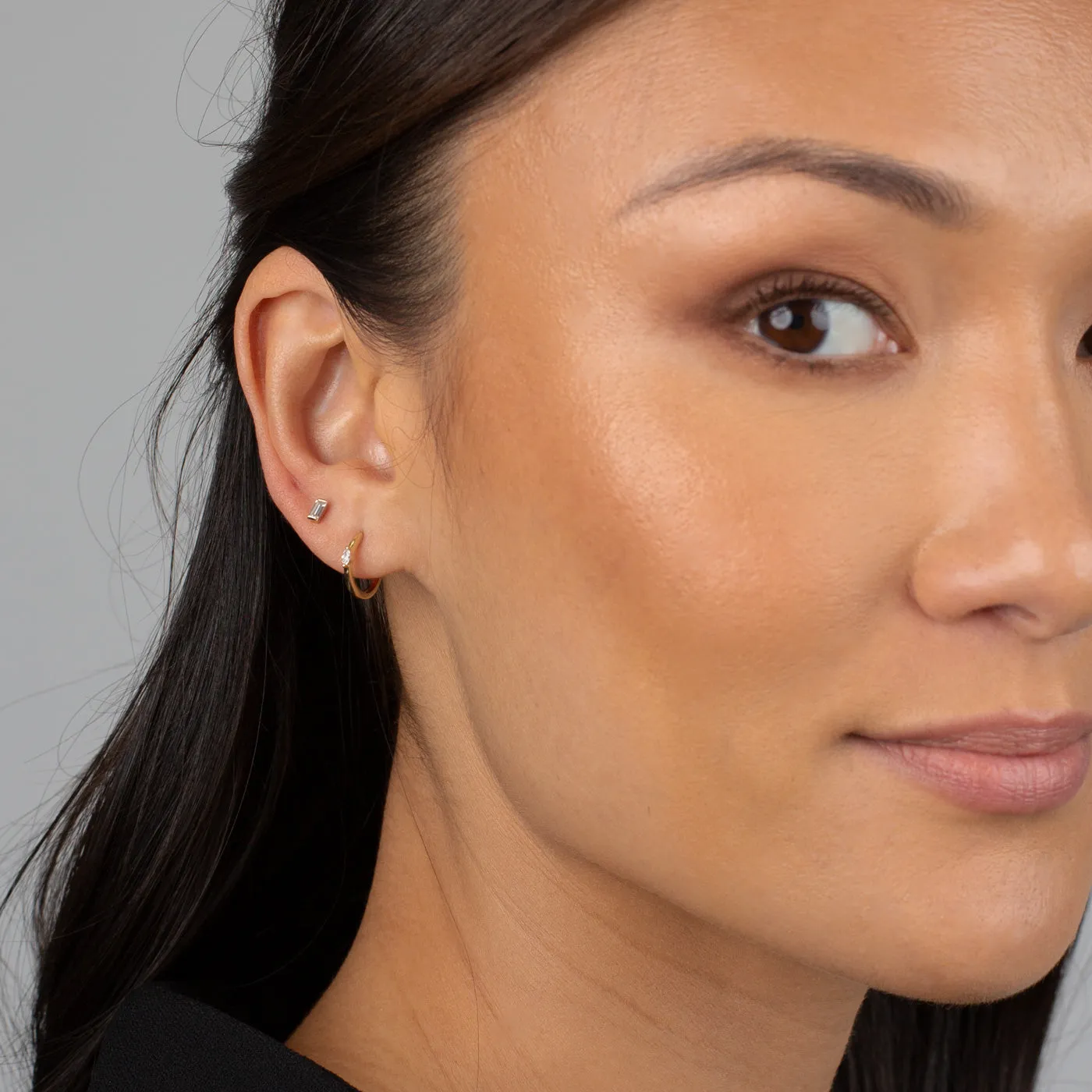 Elongated CZ Baguette Threaded Stud Earring 14K sold by Adina Eden's product image thumbnail 3