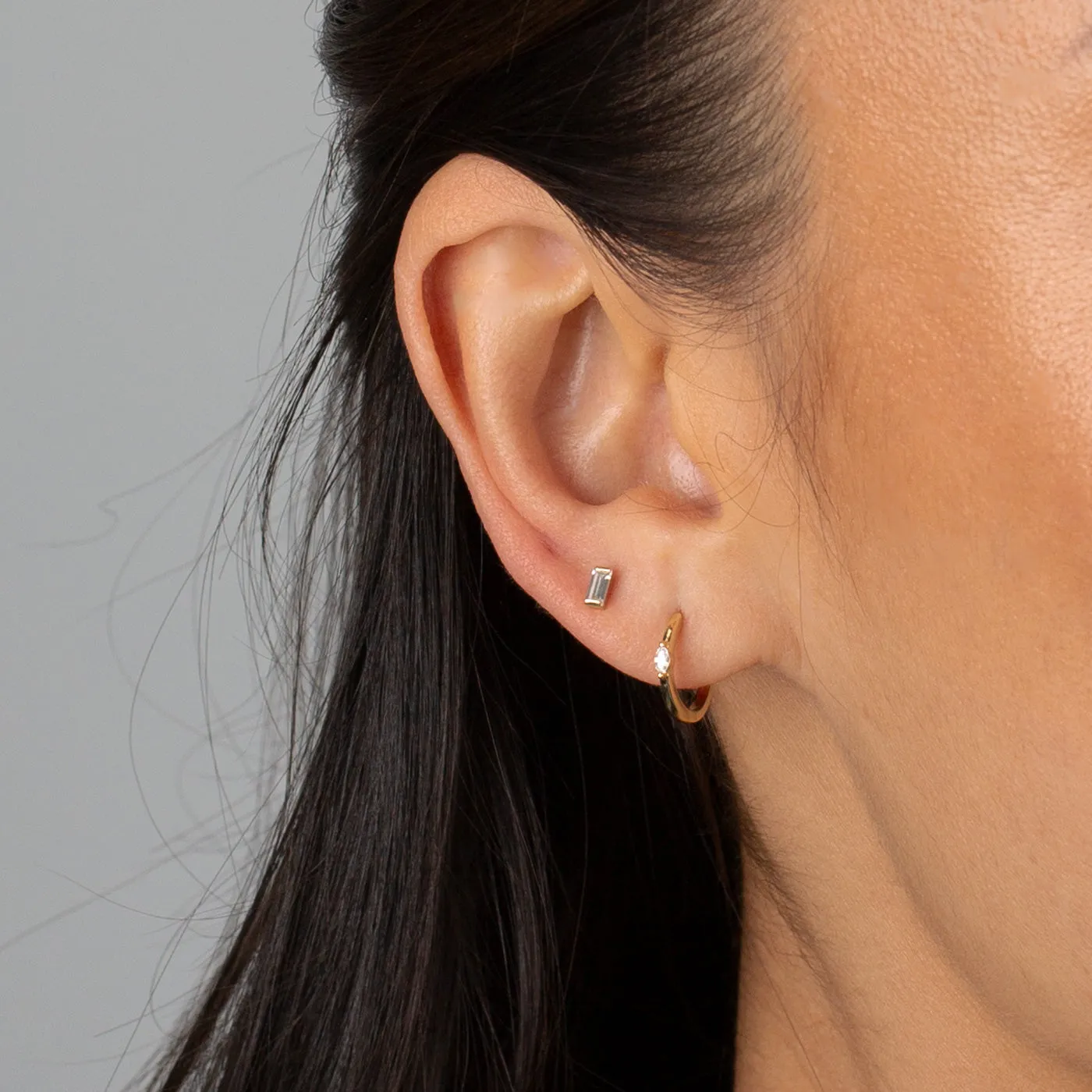 Elongated CZ Baguette Threaded Stud Earring 14K sold by Adina Eden's product image thumbnail 2