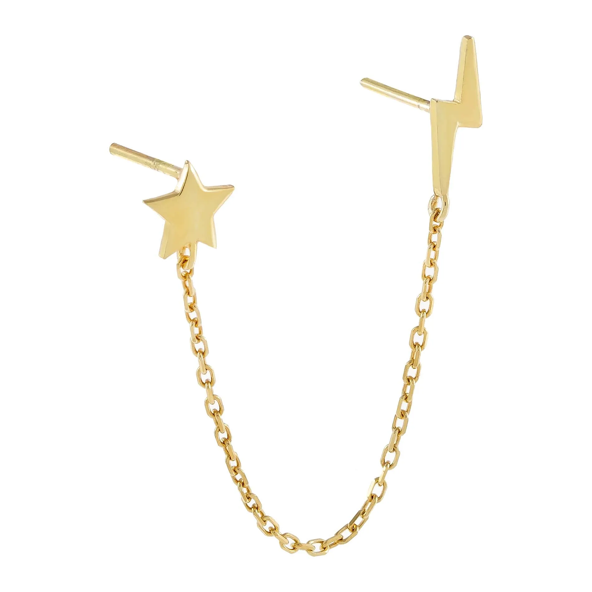 Solid Star X Lightning Chain Stud Earring sold by Adina Eden's