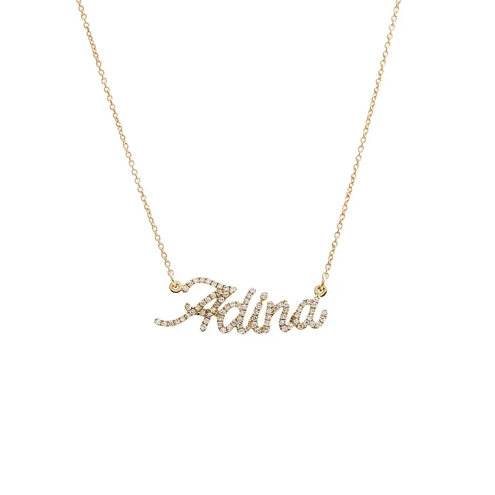 Diamond Pave Script Name Necklace 14K sold by Adina Eden's