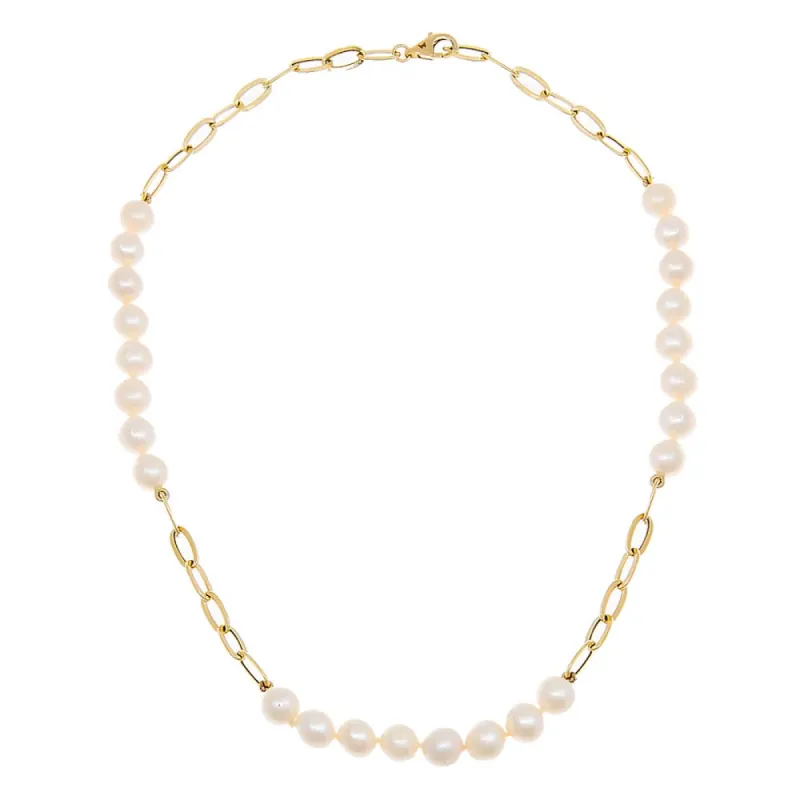 Pearl X Paperclip Chain Necklace 14K sold by Adina Eden's