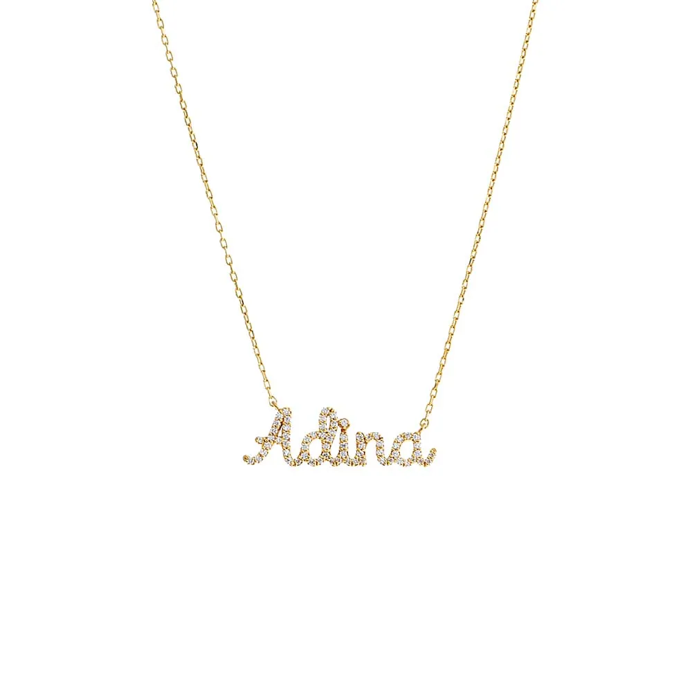 Pave Script Nameplate Necklace sold by Adina Eden's