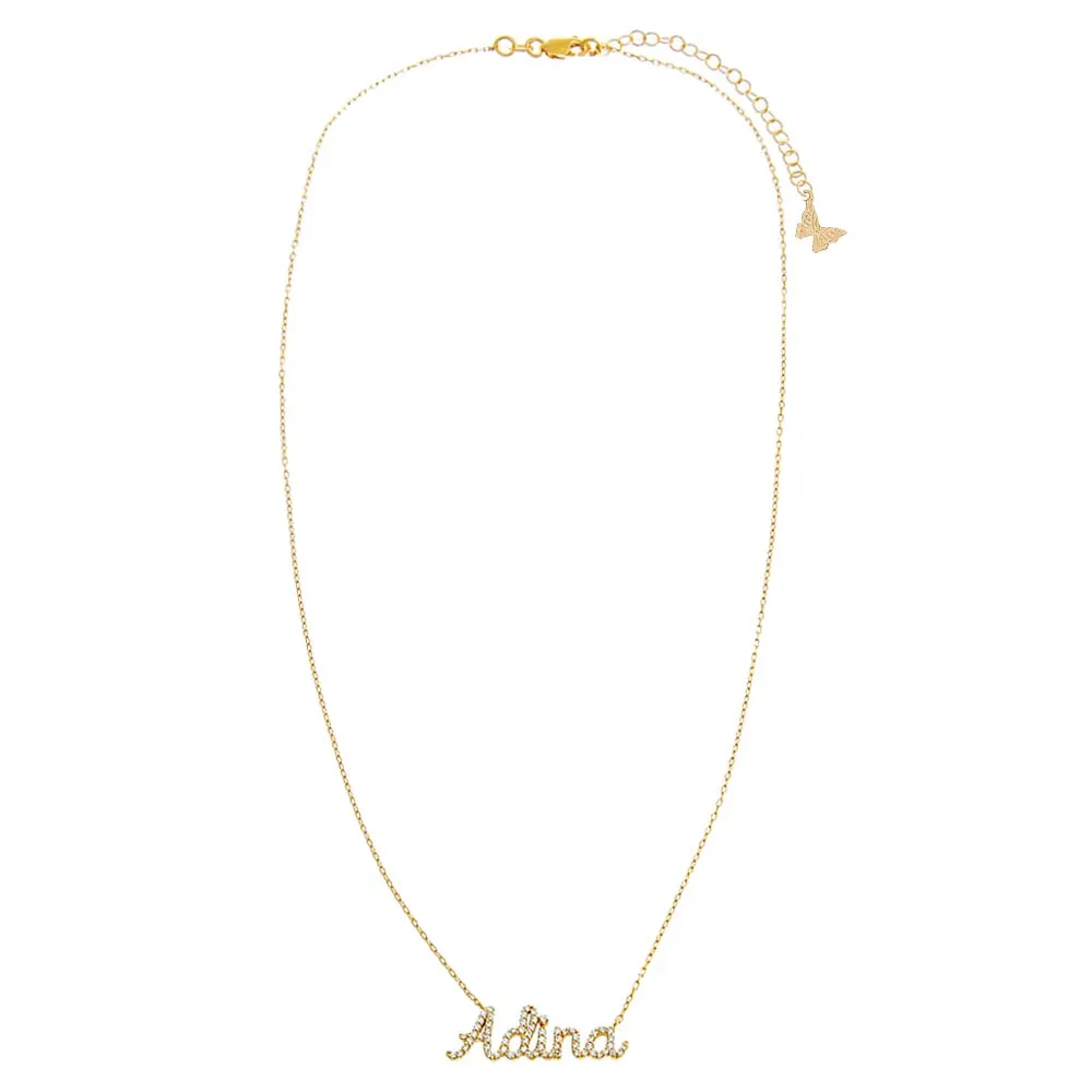 Pave Script Nameplate Necklace sold by Adina Eden's product image thumbnail 3