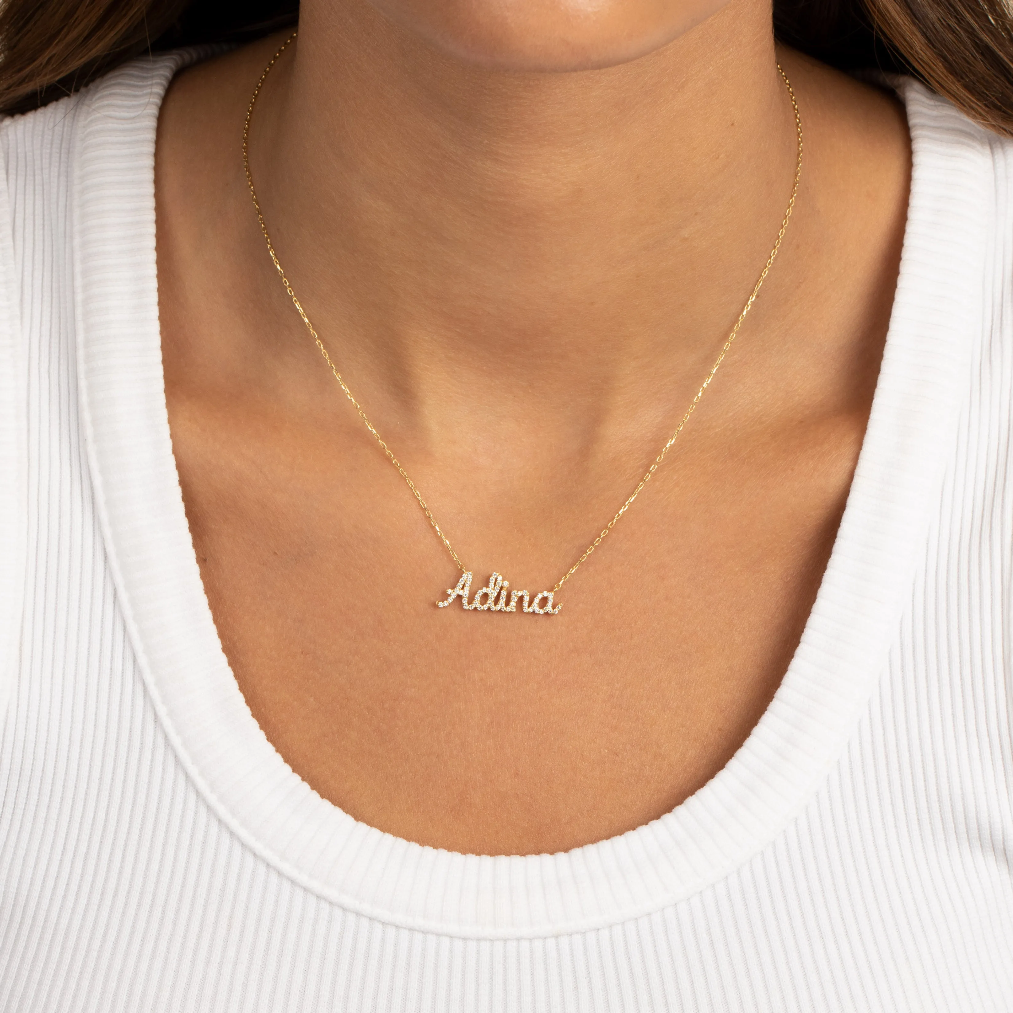 Pave Script Nameplate Necklace sold by Adina Eden's product image thumbnail 2