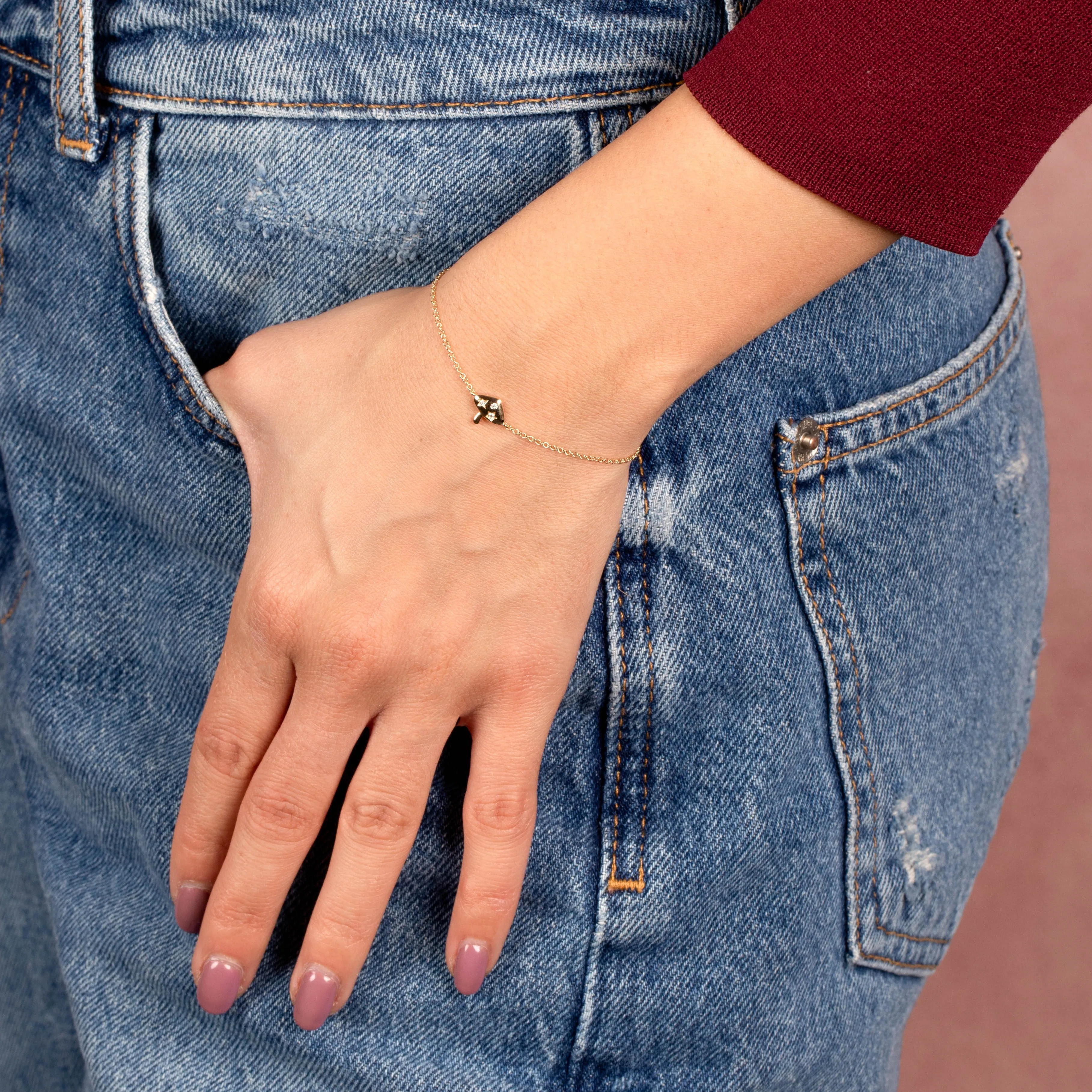 Diamond Mushroom Pendant Bracelet 14K sold by Adina Eden's product image thumbnail 2