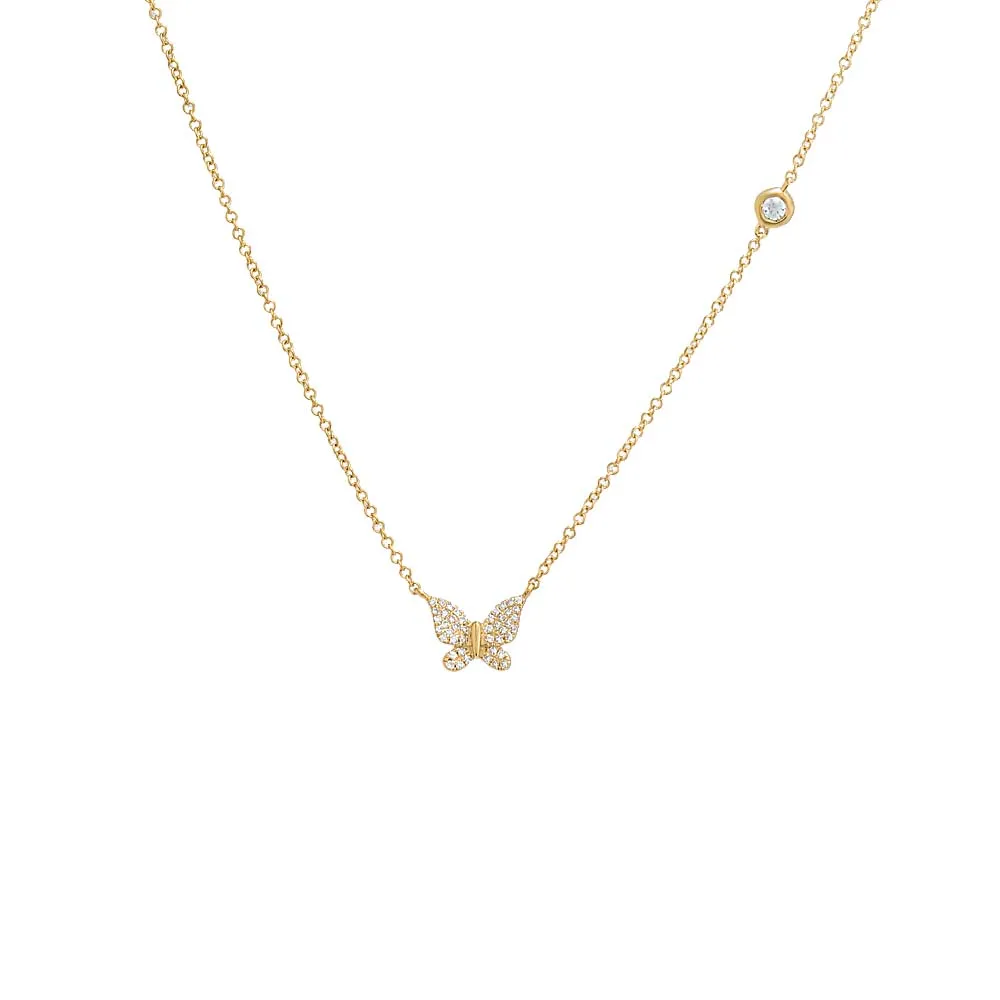 Diamond Pavé Butterfly & Bezel Necklace 14K sold by Adina Eden's