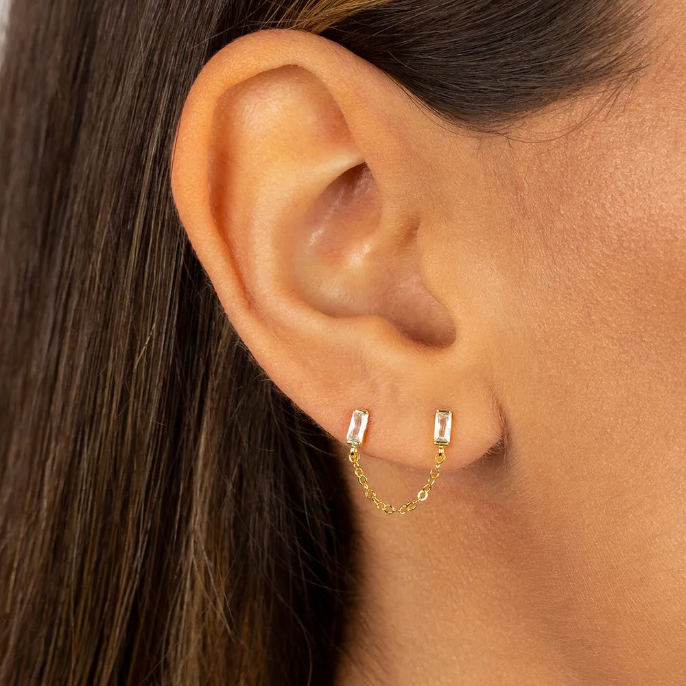 Double Baguette Chain Stud Earring sold by Adina Eden's product image thumbnail 2