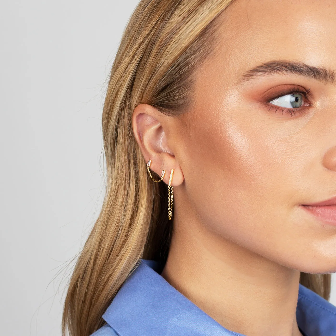 Double Baguette Chain Stud Earring sold by Adina Eden's product image thumbnail 5