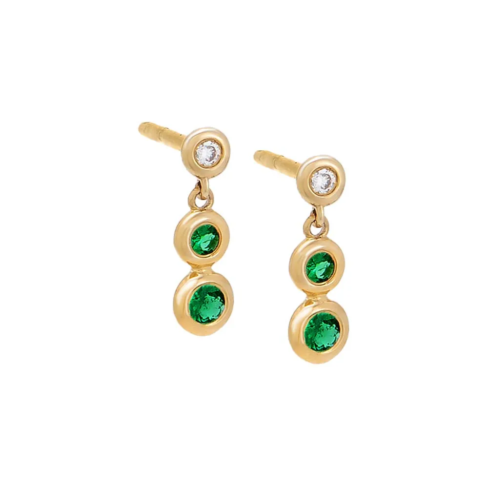Diamond & Emerald Bezel Shaker Stud Earring 14K sold by Adina Eden's