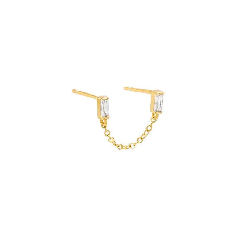 Double Baguette Chain Stud Earring sold by Adina Eden's