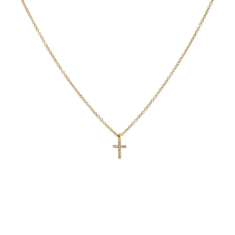 Diamond Mini Cross Necklace 14K sold by Adina Eden's
