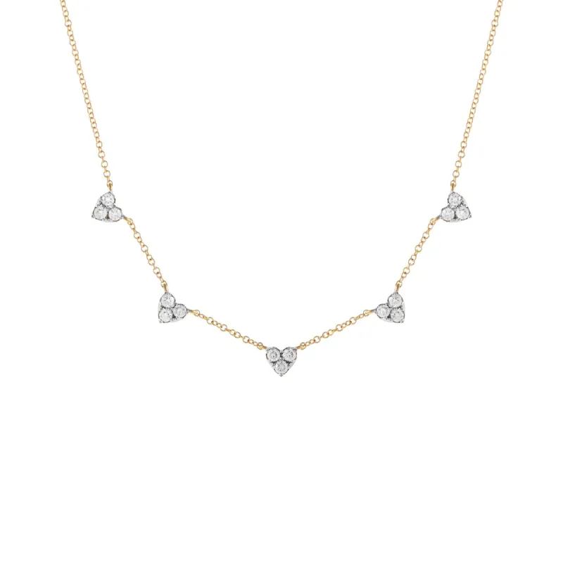 Diamond 5 Cluster Heart Necklace 14K sold by Adina Eden's
