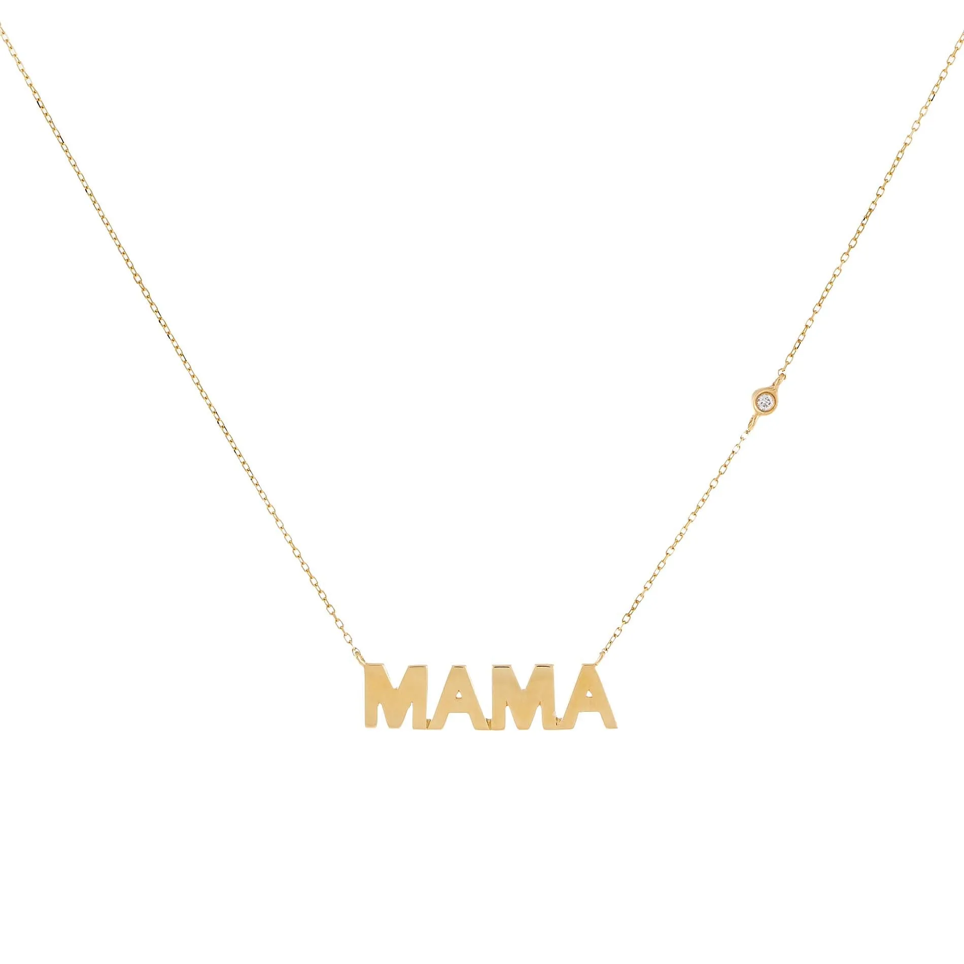 Diamond Bezel Solid Mama Nameplate Necklace 14K sold by Adina Eden's