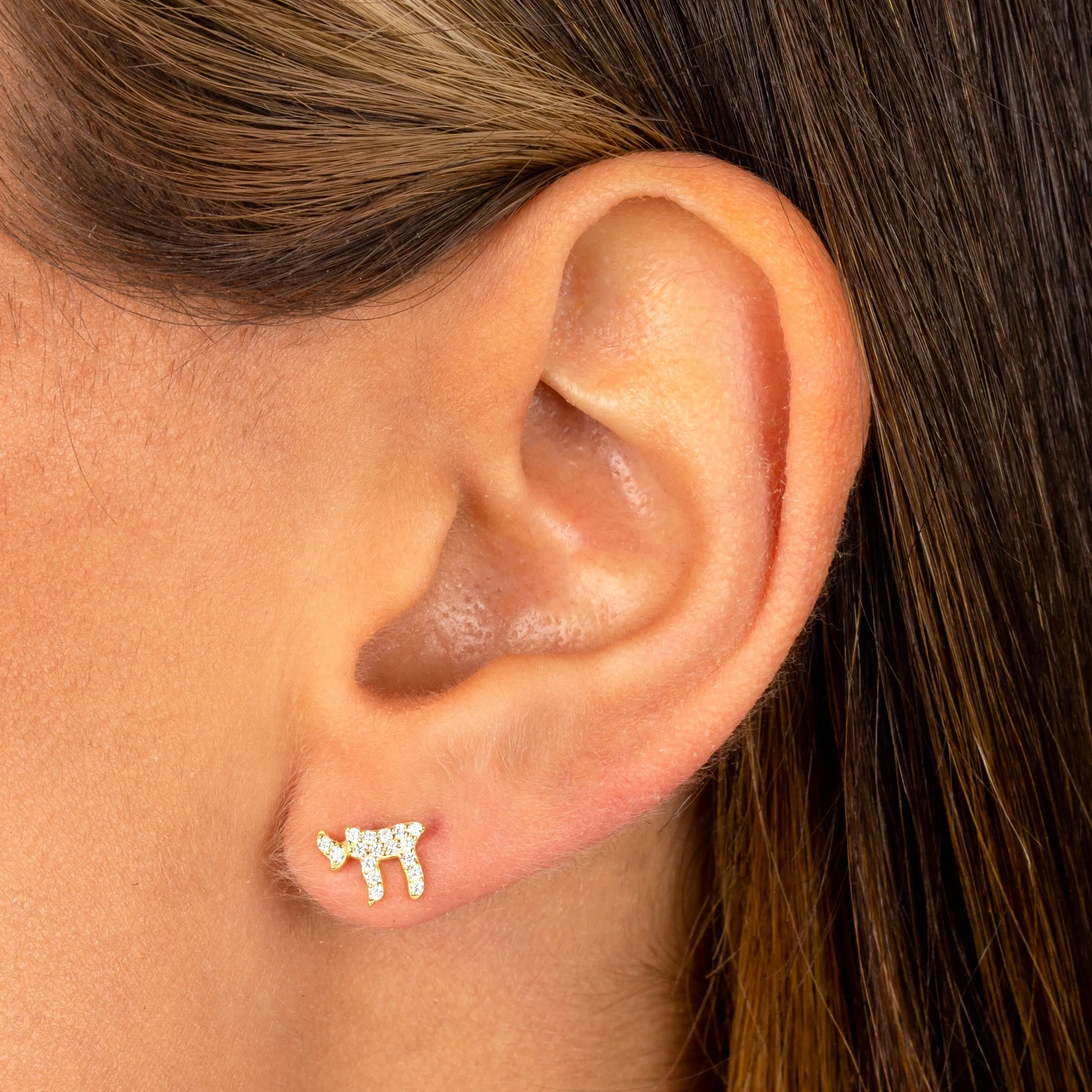Mini Pavé Chai Stud Earring sold by Adina Eden's product image thumbnail 2
