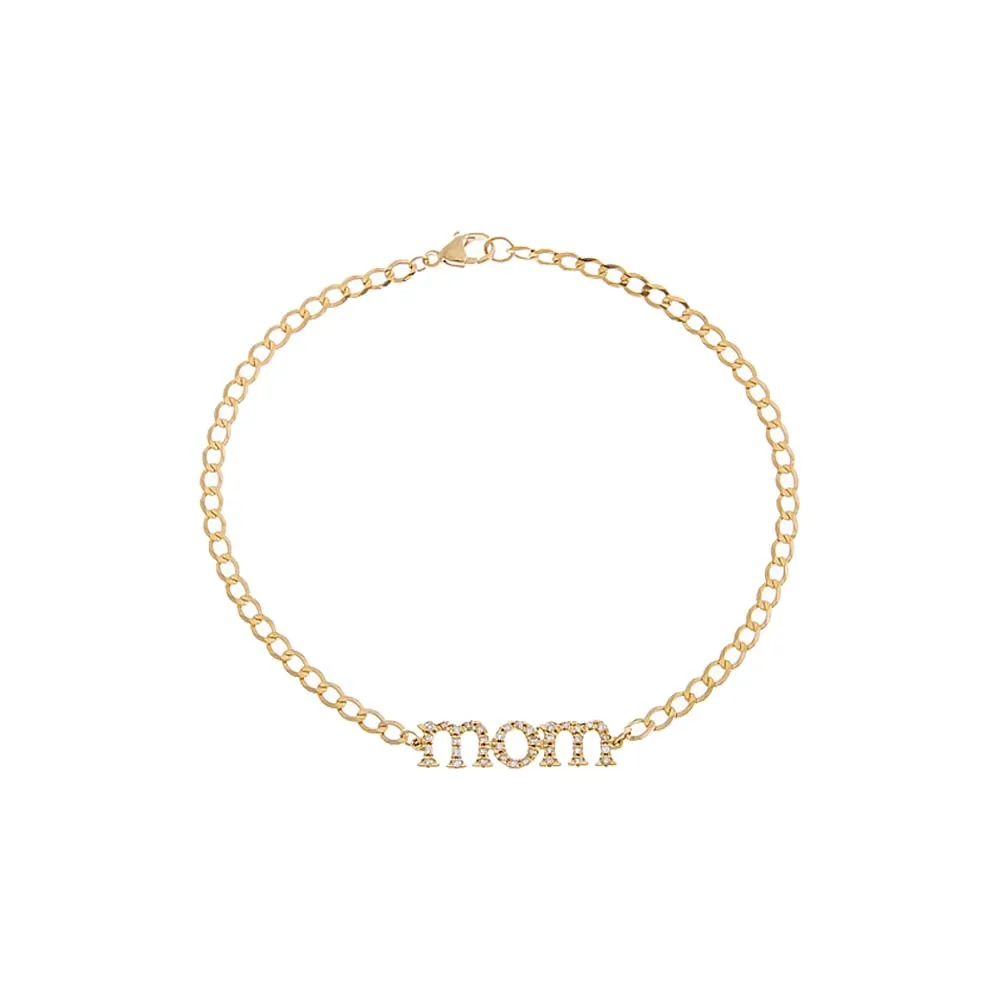 Diamond Pave Mom Lowercase Bracelet 14K sold by Adina Eden's