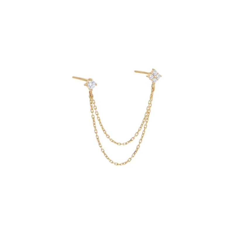 Double Flower Chain Stud Earring 14K sold by Adina Eden's