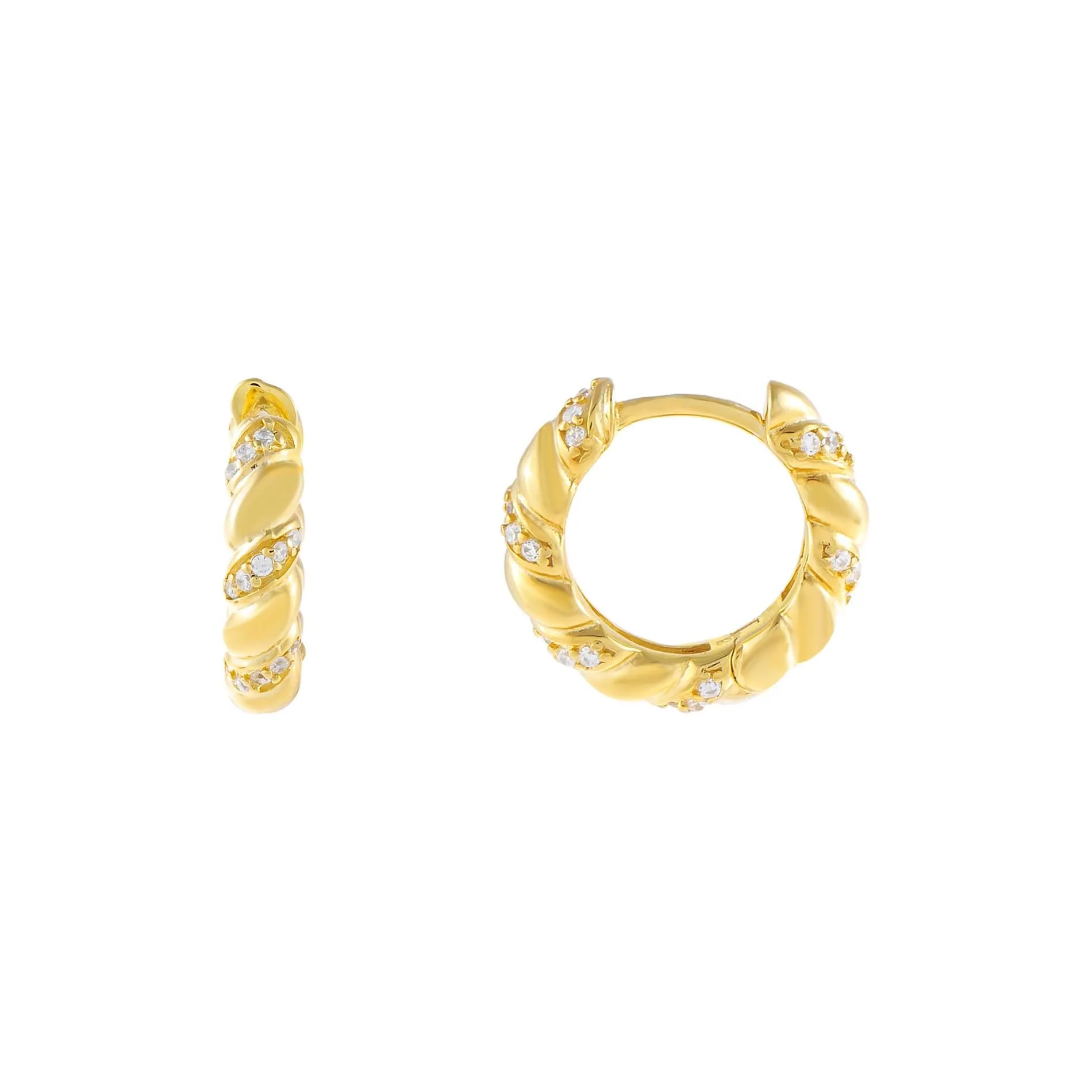 Pavé X Solid Twisted Huggie Earring sold by Adina Eden's