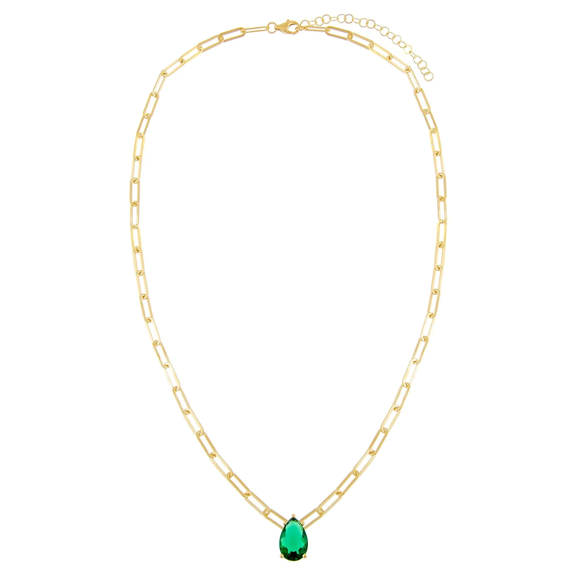 Emerald Teardrop Paperclip Necklace sold by Adina Eden's product image thumbnail 4