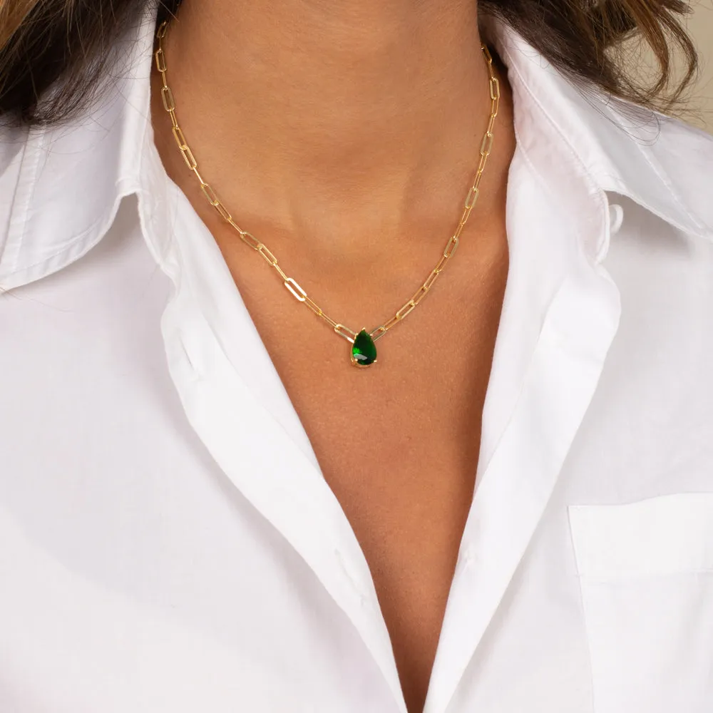 Emerald Teardrop Paperclip Necklace sold by Adina Eden's product image thumbnail 2