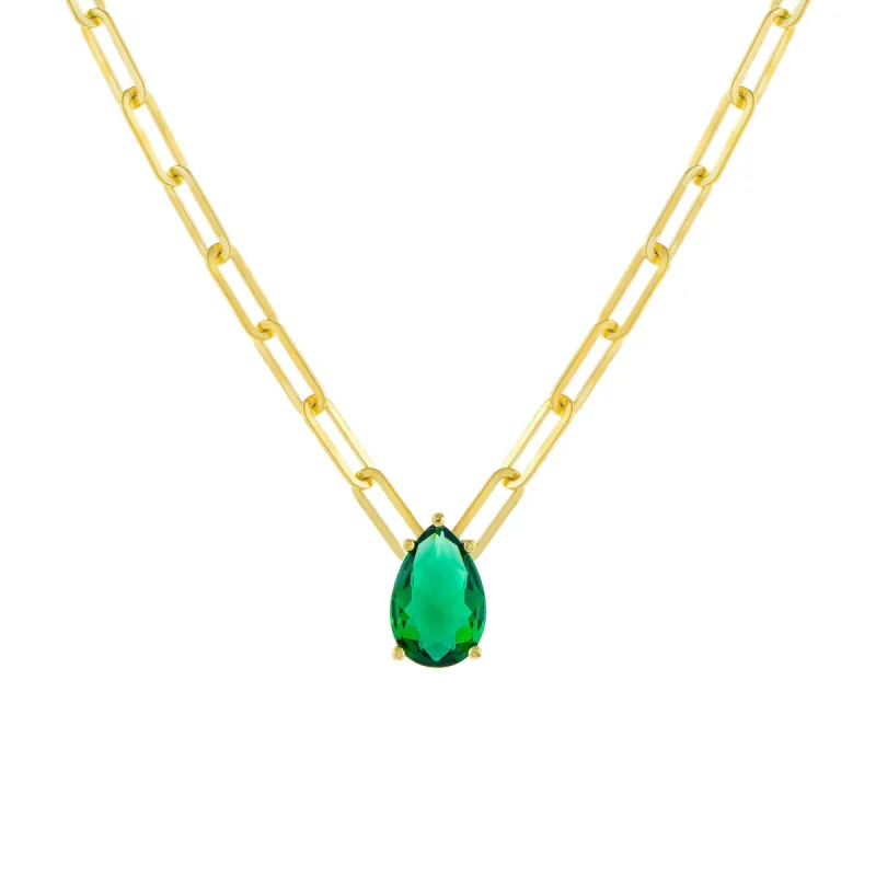 Emerald Teardrop Paperclip Necklace sold by Adina Eden's
