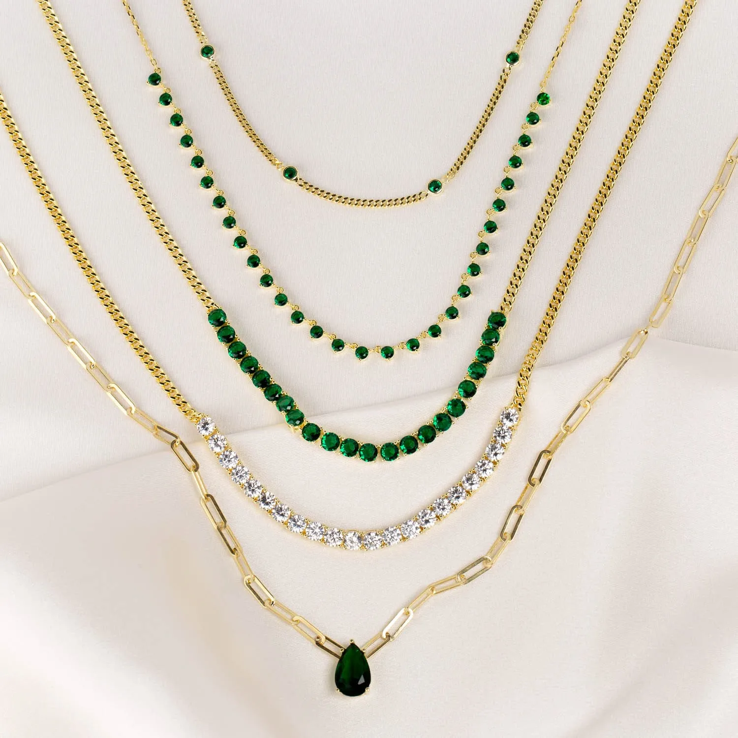 Emerald Teardrop Paperclip Necklace sold by Adina Eden's product image thumbnail 5