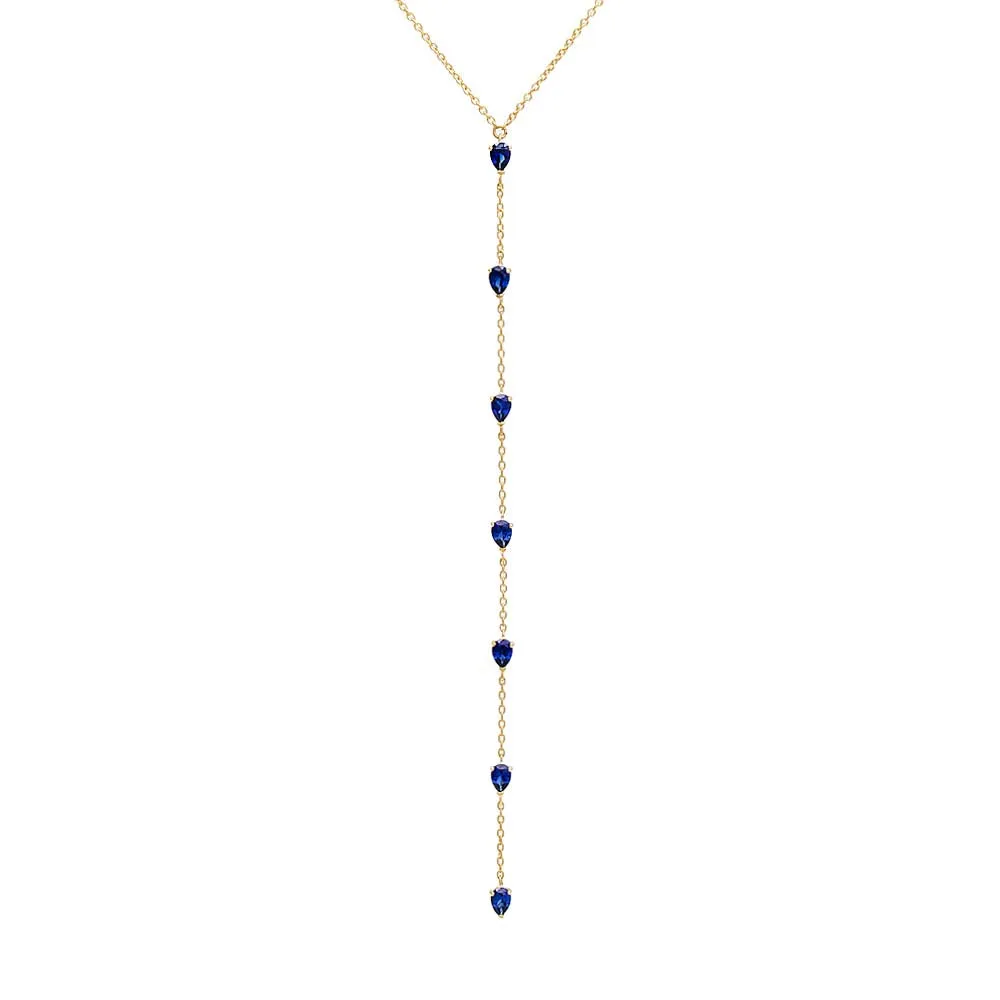 Gemstone Teardrop Lariat Necklace 14K sold by Adina Eden's product image thumbnail 2