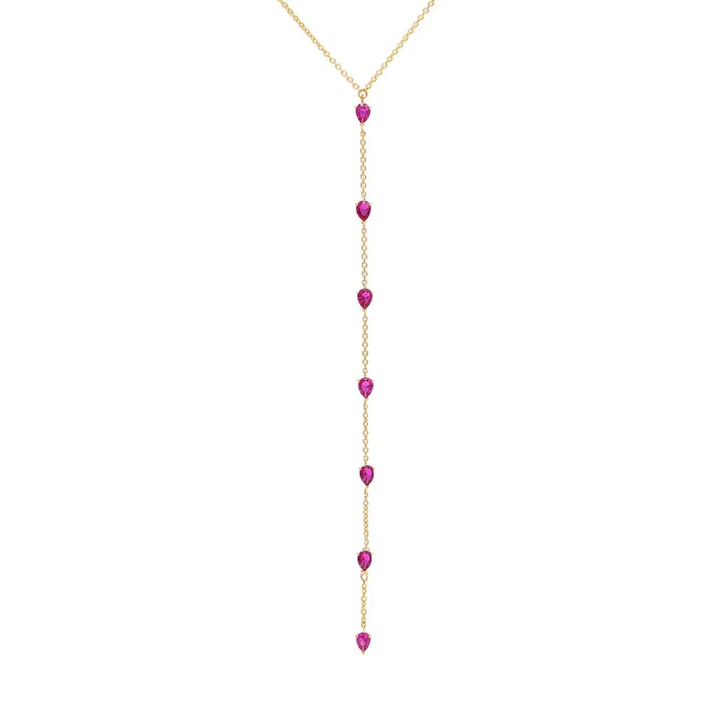Gemstone Teardrop Lariat Necklace 14K sold by Adina Eden's product image thumbnail 3