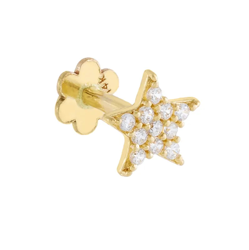 Pavé Star Threaded Stud Earring 14K sold by Adina Eden's