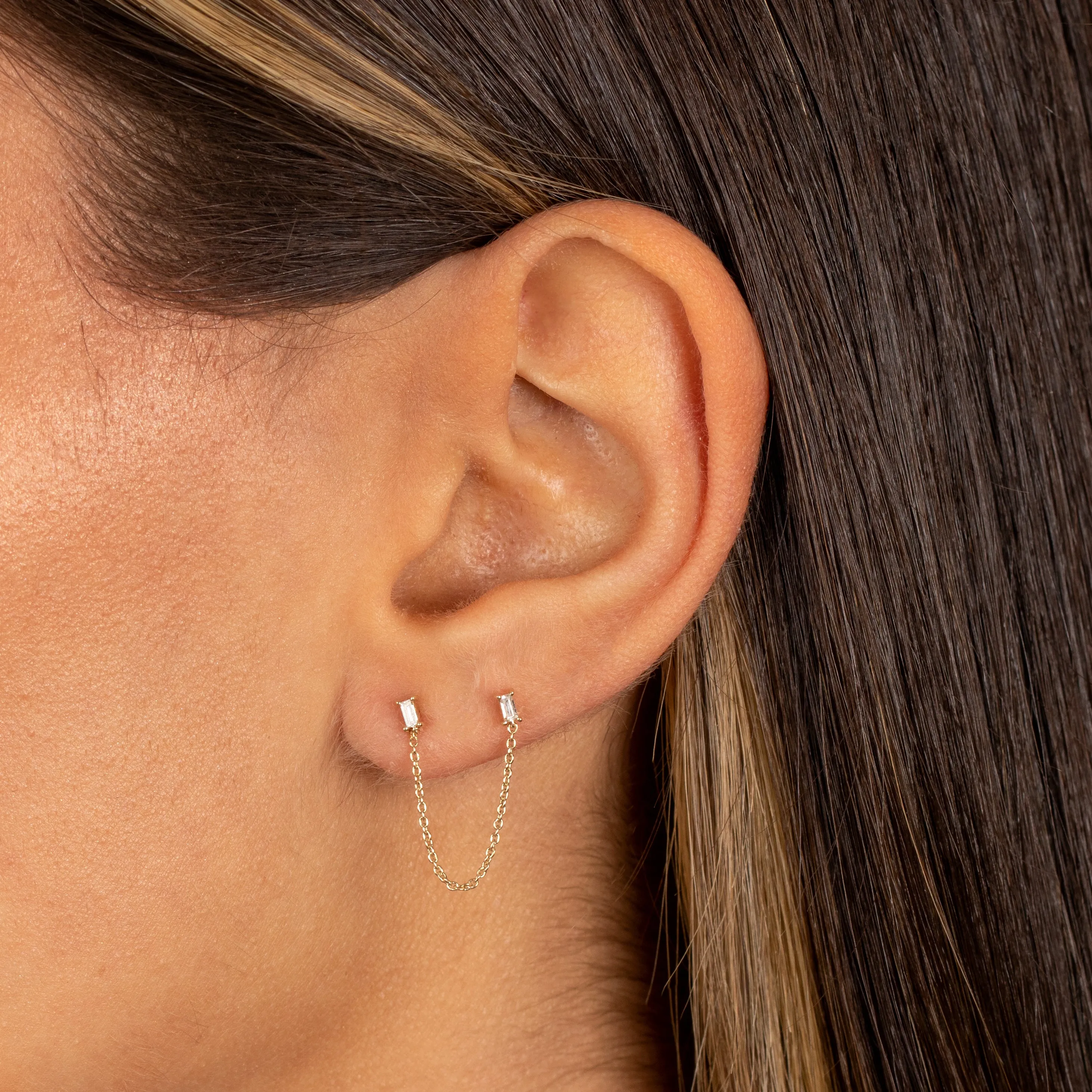 Diamond Double Baguette Chain Stud Earring 14K sold by Adina Eden's product image thumbnail 2