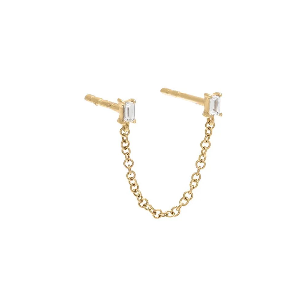 Diamond Double Baguette Chain Stud Earring 14K sold by Adina Eden's