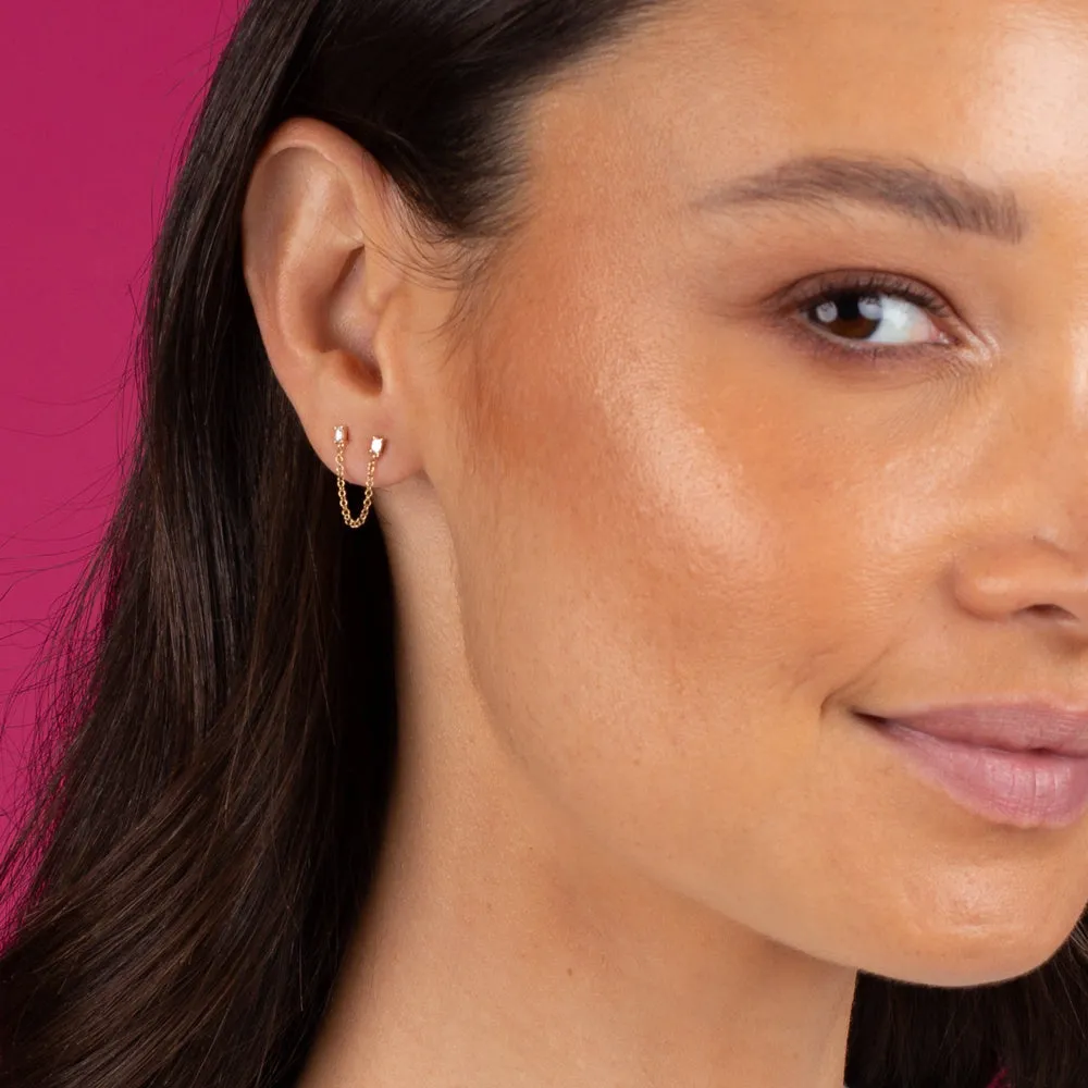 Diamond Double Baguette Chain Stud Earring 14K sold by Adina Eden's product image thumbnail 4