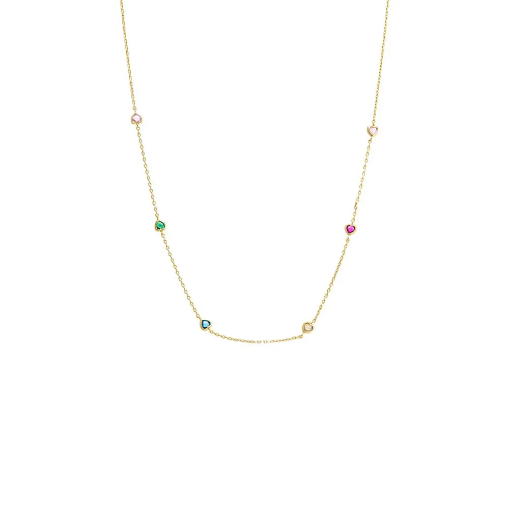 Colored CZ Multi Heart Chain Necklace sold by Adina Eden's