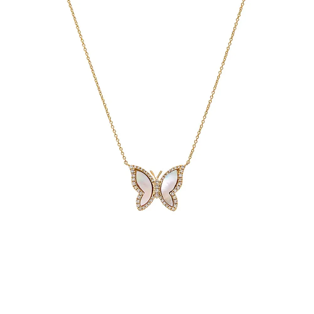 Pavé Diamond Outline Stone Butterfly Necklace 14K sold by Adina Eden's